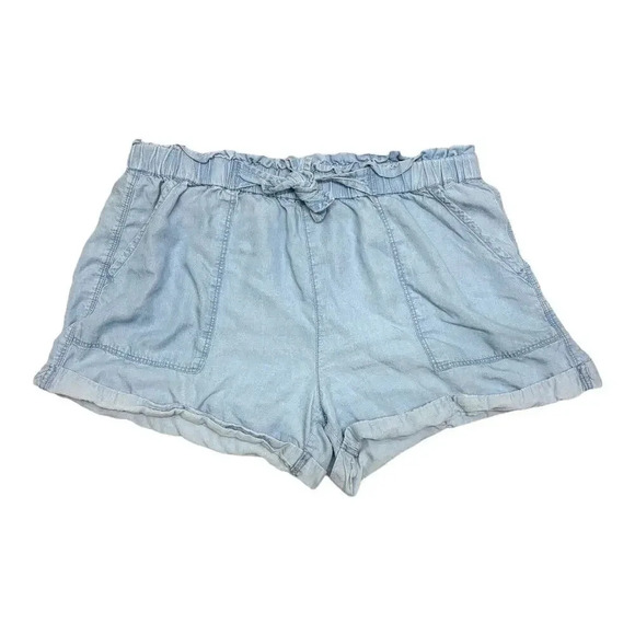 Aerie Paper Bag Waist Blue Shorts Chambray Women's Size Large Belted - Picture 1 of 7